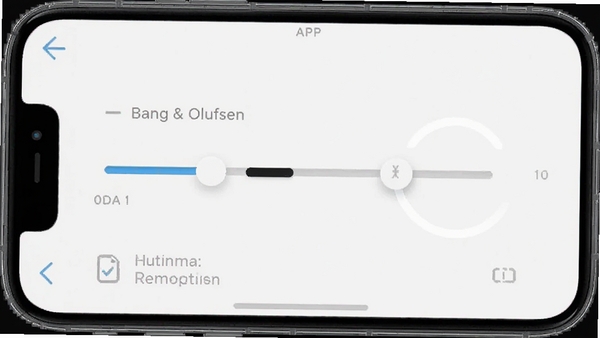 Bang & Olufsen app 移动端操作界面截图,展示音效调节滑块与设备连接状态,简洁直观