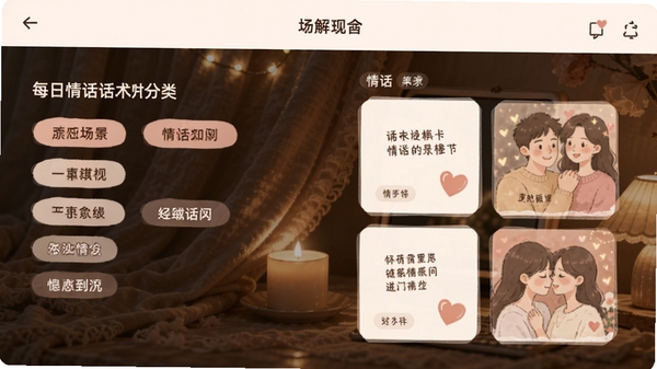 ÿ���黰����������ҳ������棬չʾ��������ǩ���黰��Ƭ����ܰ����ɫ��