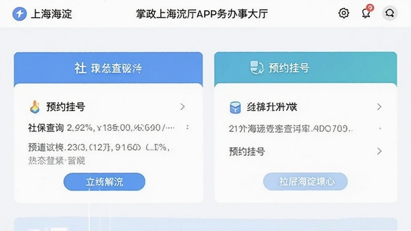 ���Ϻ���APP������´��������ͼ��չʾ�籣��ѯ��ԤԼ�ҺŹ���ģ��