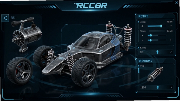 RCCar��Ϸ�ڳ�����װ���棬��ʾ�����̥�����ҵ���������������Ƽ���UI