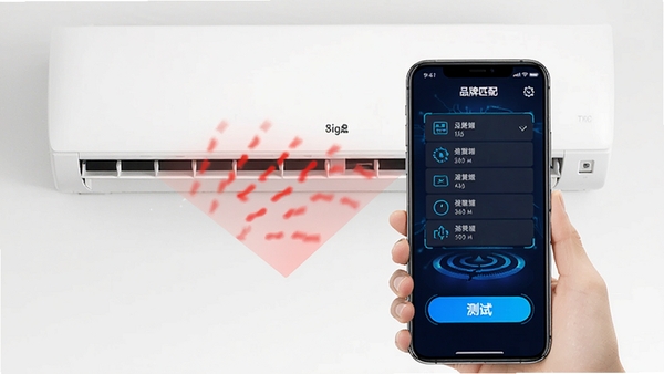 ���ܿյ��������ң����APP�����ͼ���ֻ���׼�յ���������źţ���Ļ��ʾƷ��ƥ���б��Ͳ��԰�ť���Ƽ�����ɫ�������UI���