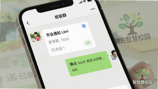 С�����ǻ�У԰��УͨѶ���棬�ֻ���Ļչʾ�༶Ⱥ�Ĵ��ڣ���ʦ���͵���ҵ֪ͨ�����Ѷ���ִ��ǣ��ҳ����ڻظ�ȷ�ϣ���������С�����ǻ�У԰��Logoˮӡ�������ˬ�ִ�