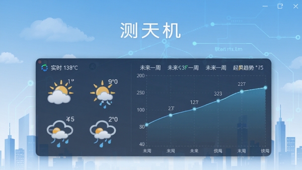 ���������������չʾ������ʵʱ�¶ȡ�����ͼ�ꡢδ��һ������ͼ������Ϊ����ɫ�������м�Ӱ�������Ƽ��У����������Ʋ��������