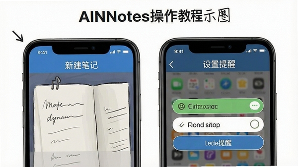 AINotes�����̳�ʾ��ͼ��չʾ�ֻ����½��ʼǺ��������ѵĲ������
