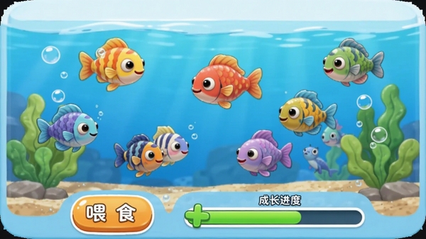 ������app��Ϸ�����ͼ����ͨ���ˮ�������ж�����ɫС�㣬�ײ���ʾιʳ��ť�ͳɳ���������������ɰ�