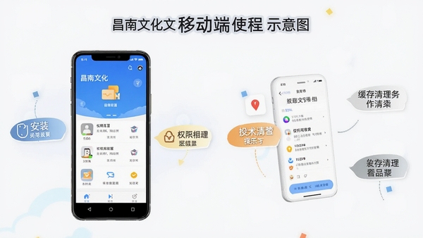 �����Ļ�APP�ƶ���ʹ�ý̳�ʾ��ͼ���ֻ���Ļ��ʾ����������Ͳ��������ע��������װ��Ȩ�����á����������ȹؼ�������ʾ������������