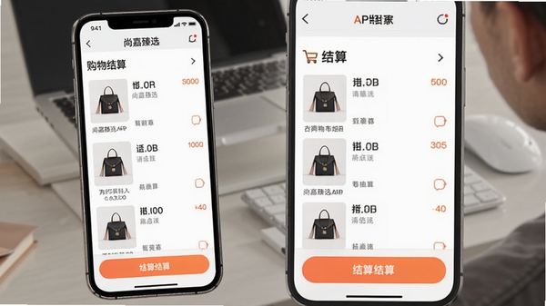 �м���ѡAPP���������ͼ��չʾ���ﳵ����ҳ�棬��Ʒ�嵥�������ײ����㰴ť��Ŀ���ֻ���Ļչʾ�����̹��ﳡ��
