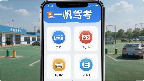 һ���ݿ�APP�೵���л����棬չʾC1��C2��A2��B2��D��E�ȶ���׼�ݳ���ͼ�꣬�ֻ���Ļ�г���ѡ������������Ϊ��Уѵ������һ���ݿ�����������Ŀ
