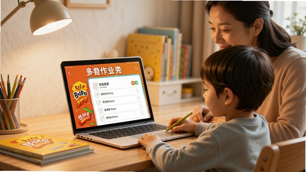 �����ҵֽAI��ͼ��ʾ�ʣ�һ����ܰ�ļ�ͥѧϰ������������������ǰʹ�������ҵֽAPP�鿴��ҵ�嵥���ҳ����Ա�΢Ц��飬����������ů��ͻ������ѧϰ������Χ