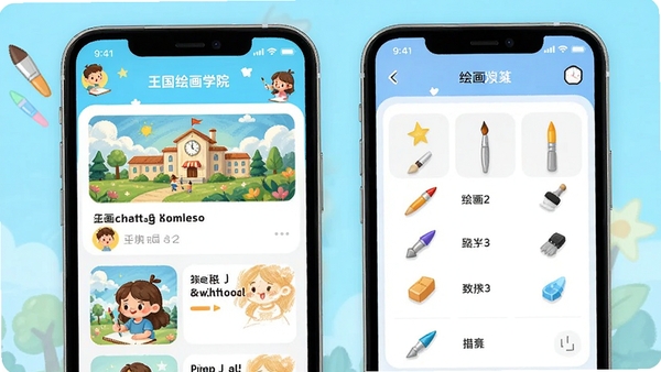 �����滭ѧԺAPP����չʾ���ֻ���Ļ����ʾ�滭�γ��б��ͻ滭������壬���������¼�࣬���п�ͨ�滭Ԫ�أ�ɫ��������ͻ���滭ѧϰ����