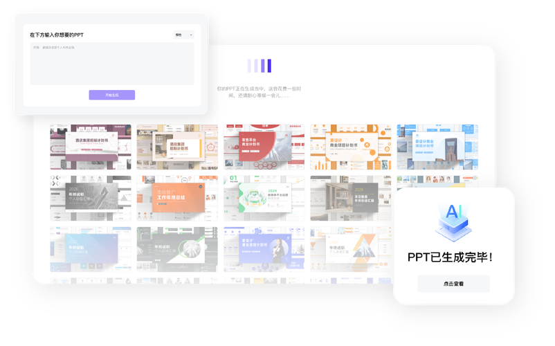 智能PPT生成器-极速做PPT 不同风格模板展示和用户操作场景