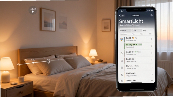 SmartLicht��ʱ���ý��棬�ֻ���Ļ��ʾʱ�������ճ��б�������Ϊ�峿���ң��ƹ⽥��ģ���ճ�Ч����ͻ����ʱ��������