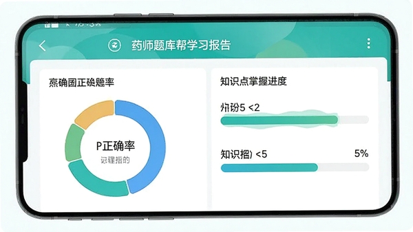 ҩʦ����ѧϰ����ҳ�棬�ֻ���Ļչʾ��ȷ�ʻ���ͼ��֪ʶ�����ս���������ɫ���£����ݿ��ӻ����