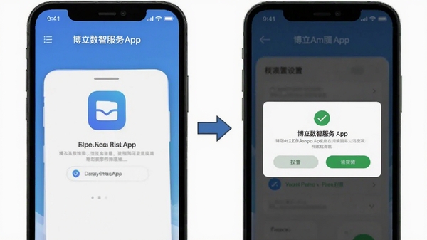 博立数智服务App安装与权限设置步骤图解,手机屏幕展示安装界面与权限授权弹窗,简洁明了的教程风格