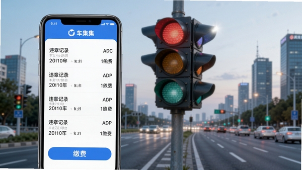 ������APPΥ�²�ѯ���ܽ��棬�ֻ���Ļ��ʾΥ�¼�¼�б��ͽɷѰ�ť������Ϊ��ͨ�źŵƺͳ��е�·���������רҵ