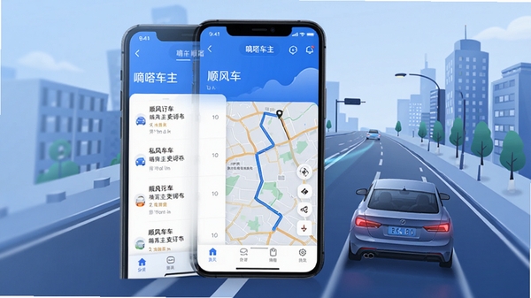 ��ળ����ֻ�APP������չʾ����ɫ�����񣬽�����ʾ˳�糵�����б����ͼ·�߹滮��˽�ҳ���ʻ�ڳ��е�·�ϵĲ廭����������ִ��Ƽ���