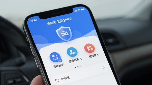 ��ળ���APP��ȫ���Ľ��棬�ֻ���Ļչʾ�г̷�����������ϵ�ˡ�һ����������ͼ�꣬��ɫ���ư�ȫ���⣬���UI���