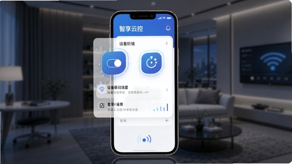 �����ƿ�APP�������棬չʾ�豸������������ҳ�棬�ֻ���Ļ���п���ͼ��Ͷ�ʱ��ͼ�꣬�Ƽ���UI��񣬻������������ƿ�����