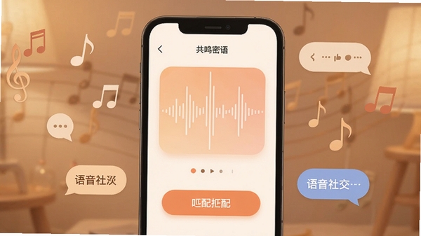 ��������APP����չʾ��һ�������ֻ���Ļ����ʾ����������ͼ��ƥ�䰴ť����������͵�ůɫ������ΧƯ�����������������ݣ����������罻����ů��Χ