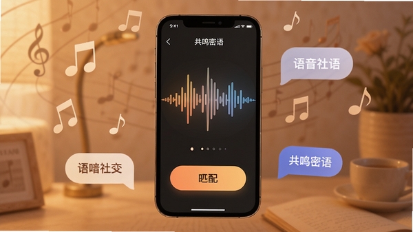 ��������APP����չʾ��һ�������ֻ���Ļ����ʾ����������ͼ��ƥ�䰴ť����������͵�ůɫ������ΧƯ�����������������ݣ����������罻����ů��Χ