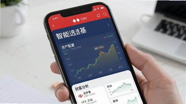 汇丰汇选APP 智能选基界面 资产配置 图表分析 财富管理 手机屏幕展示