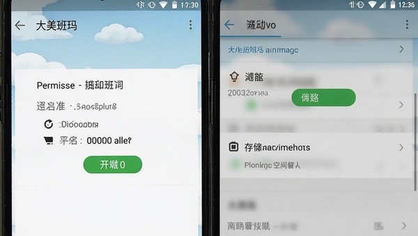 大美班玛应用安装设置界面截图,手机屏幕显示权限开启页面和存储空间管理选项,背景为简洁的安卓系统设置界面,软件名称大美班玛在画面中清晰可见