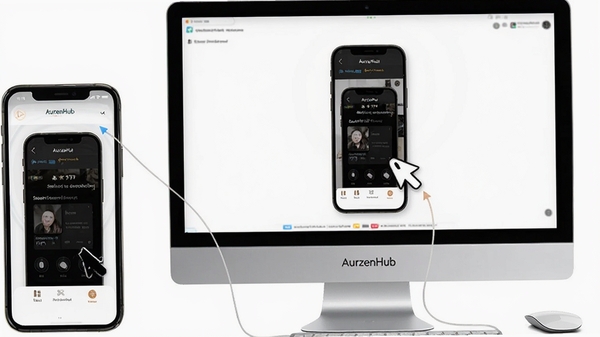 ����һ�� AurzenHub ��Ļ�����ܵ�ʾ��ͼ���ֻ�����Ͷ�䵽���Դ����ϣ����ָ���ڵ��Զ˲����ֻ����棬�������ִ���ͻ�� AurzenHub Ʒ�Ʊ�ʶ