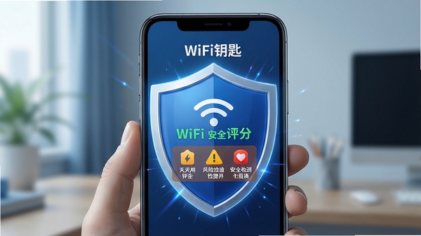 WiFiԿ�������ð�ȫ��⹦��ʾ��ͼ���ֻ���Ļ��ʾWiFi��ȫ�����������ʾͼ�꣬����Ԫ��ͻ��