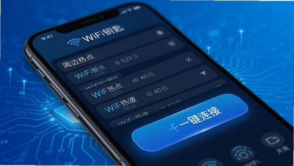 WiFiԿ����������������չʾ���ֻ���Ļ��ʾ�ܱ�WiFi�ȵ��б���һ�����Ӱ�ť��Ŀ������Ϊ�Ƽ�����ɫ����