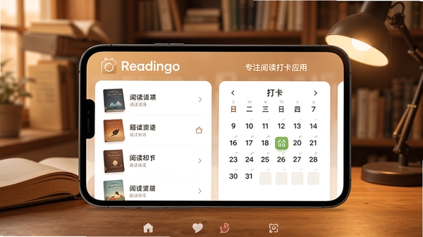 Readingoרע�Ķ���Ӧ�ý���չʾ�������鼮�б��������������Ϊ��ů���鷿ɫ����ͻ��Readingo�����������Ķ���¼����