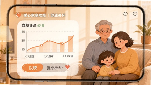 ů�ļ�ͥAPP�����ػ����ܽ��棬��ʾѪѹѪ�Ǽ�¼ͼ������ܰ����ɫ���м������Ĳ廭Ԫ��