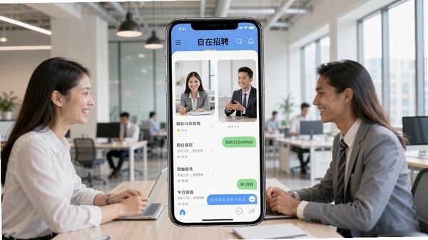 ������ƸAPP����չʾ���ֻ���Ļ�г���ְλ�б��뼴ʱ���촰�ڣ�����Ϊ�ִ��칫��������ְ����HR������콻��������������࣬ͻ����Ч��Ƹ��Χ