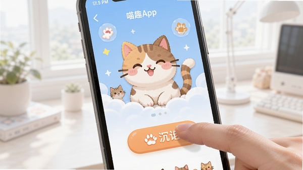 ��ȤAPP���ֻ���Ļ���������еĻ��棬��ָ���ڵ��������ť��������ʾ�ɰ���è������Ԫ�أ������������