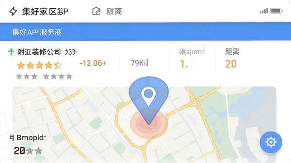 ���ü�APP�������б�ҳ�棬��ʾ����װ�޹�˾��������룬��ͼ��λͼ����Ŀ���ֻ������ͼ���