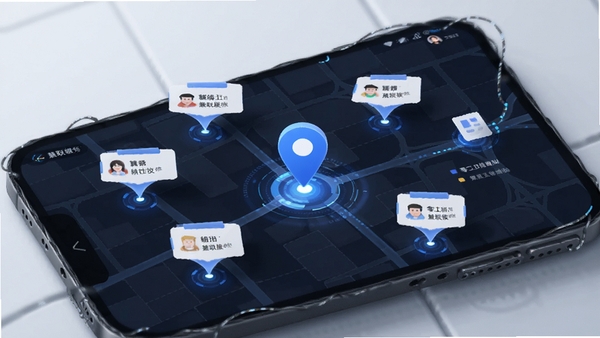 �㹤�ս��ְ��ͼ�һ�ܽ��棬��ʾ������ְ��λ��ǵ㣬��ɫ��λͼ�꣬���Ƽ���