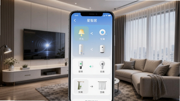 ���Ǿ�APP���ܼҾӿ��ƽ��棬�ֻ���Ļ��ʾ�ƹ⡢�յ����������豸������壬����Ϊ�ִ����ܼҾӿ��������ֿƼ��������ں�