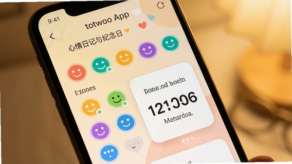 totwoo App�����ռ�������ս��棬�ֻ���Ļչʾ��ɫ�����ǩ�͵���ʱ��Ƭ������Ϊ���ůɫ����ͻ����м�¼����