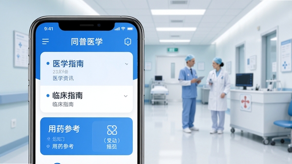 ͬ��ҽѧAPP������չʾ����ɫҽ�Ʒ���ֻ���Ļ�ϳ���ҽѧ��Ѷ���ٴ�ָ�ϡ���ҩ�ο��ȹ���ģ�飬����Ϊ�����ҽԺ������ͻ��רҵҽѧѧϰ������λ������UI���ͼ