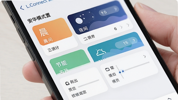 ����ConnectӦ���ڳ���ģʽ���ý��棬չʾ���䡢ҹ�䡢���ܵȶ���ģʽ��Ƭ���û������Զ���������ֻ���Ļ��д�����������