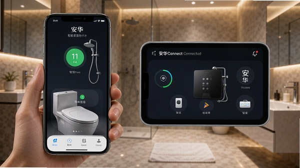 ����Connect���ܼҾӿ������Ľ���չʾ���ֻ���Ļ��ʾ������Ͱ���������豸����״̬���ִ���ԡ�������Ƽ�������ܰ�н�ϣ�����UI���ͼ