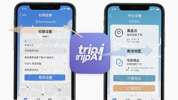 tripAI�ƶ���ʹ�ý̳�ʾ��ͼ���ֻ���ĻչʾȨ�����á����ߵ�ͼ�������г̵����������裬�����ע������tripAI����ͼ����Ŀ