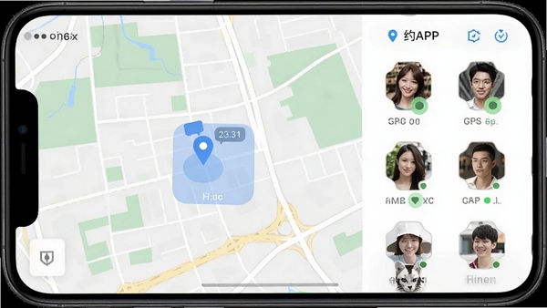 ��ԼAPP�������˹��ܽ����ͼ��չʾ��ͼ��λ���û�ͷ���б���������ˬ�����о����ǩ������״̬��ʶ��ͻ��ͬ�ǿ����罻��Χ