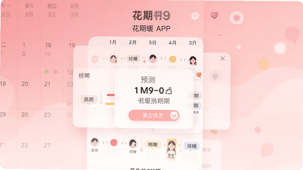 ����ůAPP�������ͼ����ɫ���䱳���������ϱ�ע�Ų�ͬ��ɫ��Բ��������ڡ������ڣ�����������ʾԤ����Ϣ��Ƭ�������ܰ��࣬�ʺ�Ů�Խ������������ƹ�ͼ