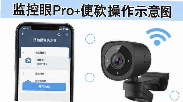 �����Pro���������̳�ʾ��ͼ��������һ���ֻ���ʾ��������ͷ������棬�Ա�������ͷ�豸��Wi-Fiͼ�꣬�������ֱ�ۣ���ע�����Proʹ�ù���