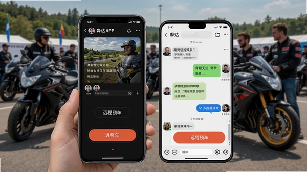 ����APP��������������Զ�̿��ƹ���չʾ���ֻ���Ļ��ʾĦ�Ѷ�̬�����촰�ڡ�Զ��������ť������ΪĦ�г��ۻ᳡����ͻ���罻�����ܿ���