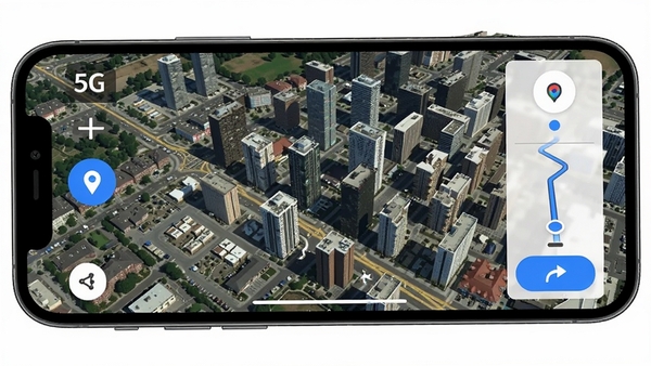 5G����ʵ�������������ǵ�ͼ����չʾ���ֻ���Ļ����ʾ���нֵ��뽨������ά����Ӱ�񣬽�����ֱ�ۣ����ж�λͼ���·�߹滮��ť���Ƽ���ʮ��