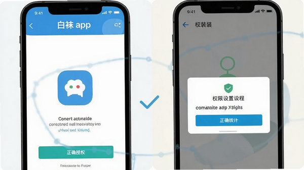 ����app��װ��Ȩ������ʾ��ͼ���ֻ���Ļչʾ��װ������Ȩ����Ȩ����������Ϊǳɫ��ͻ����ȫ��װ����ȷ��Ȩ�������������������