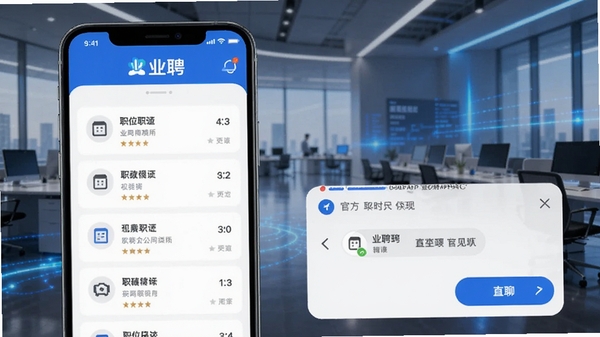 ҵƸAPP�ٷ�������չʾ���ֻ���Ļ�г���ְλ�б���ֱ�ĶԻ��򣬱���Ϊ�ִ��칫��������ɫ�Ƽ��й�Ч��ͻ����ҵƸ��Ʒ�Ʊ�ʶ