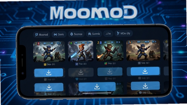 Moomod��������չʾ���ֻ���Ļ����ʾ�ḻ����Ϸģ���б��������ǩ���������ذ�ť��Ŀ�������ǿƼ�����ɫ����ͻ����������Moomod