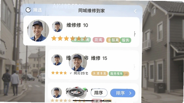 ͬ��ά�޵���APPʦ���б�ҳ�棬չʾ��λά��ʦ��ͷ�������Ǽ�������ͷ����ǩ��������ˬ����ɸѡ��ť������ѡ��